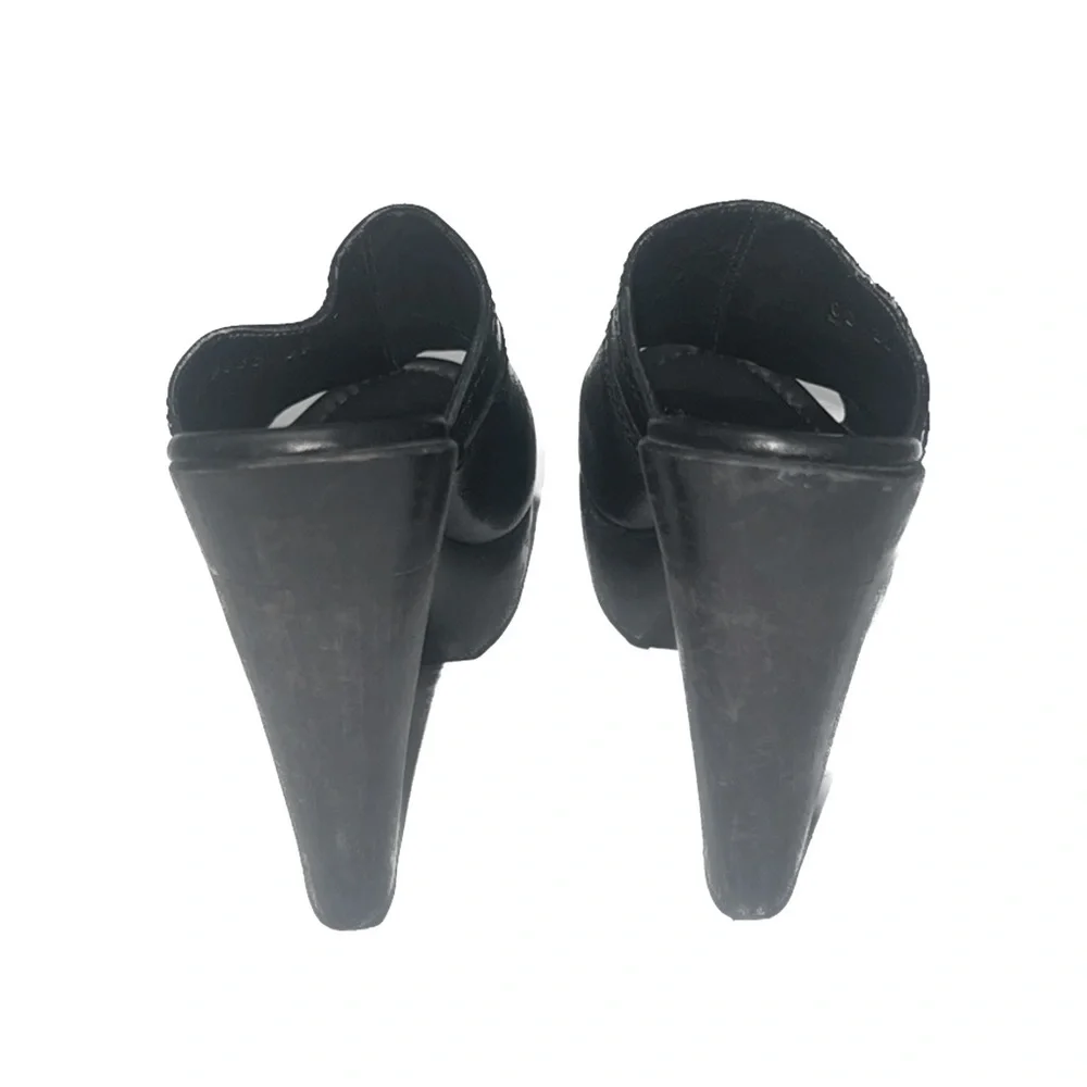 YSL Yves Saint Laurent Y2K Black Wooden Platform Block Heels, size 35